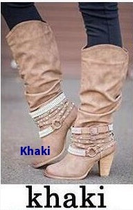 Plus Size Pleated Women's Boots Thick Heel High