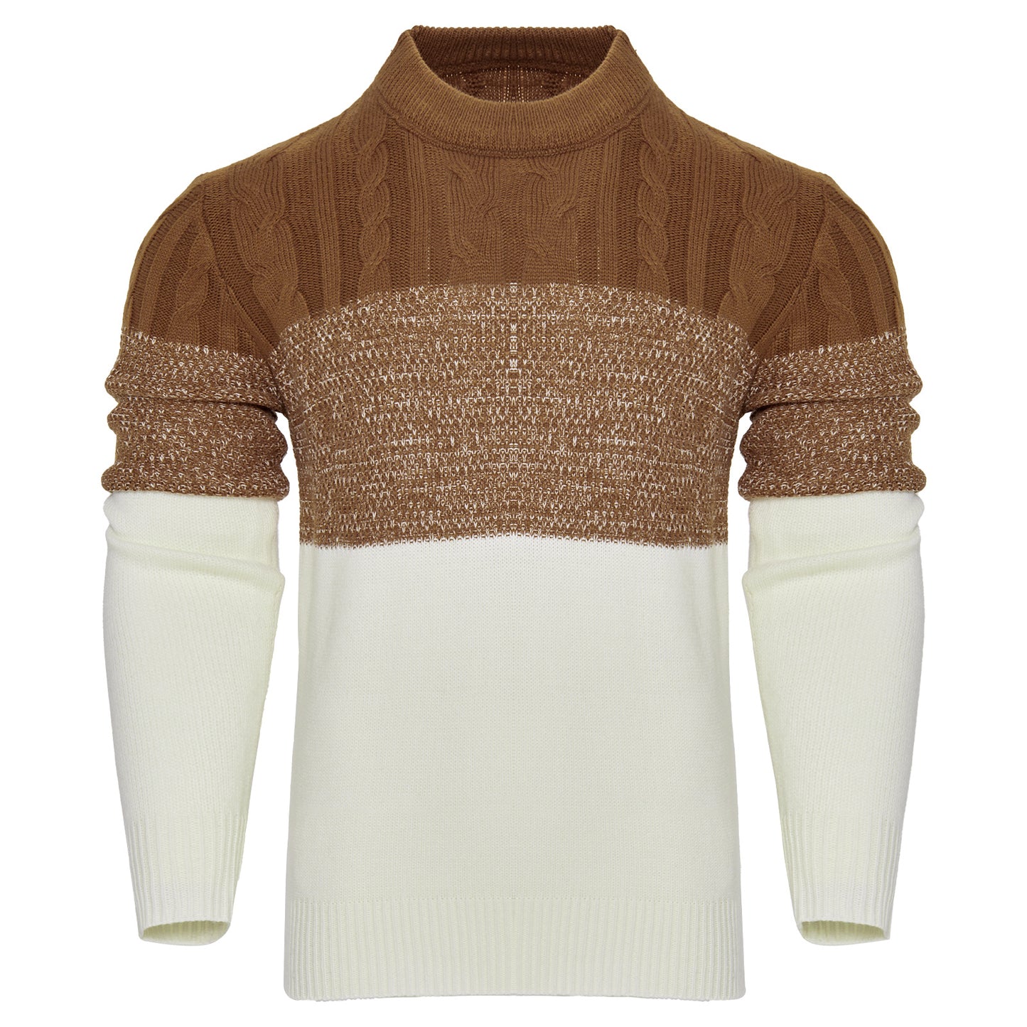 Men's Casual Color Block Long Sleeve Cable Knit Pullover Sweater