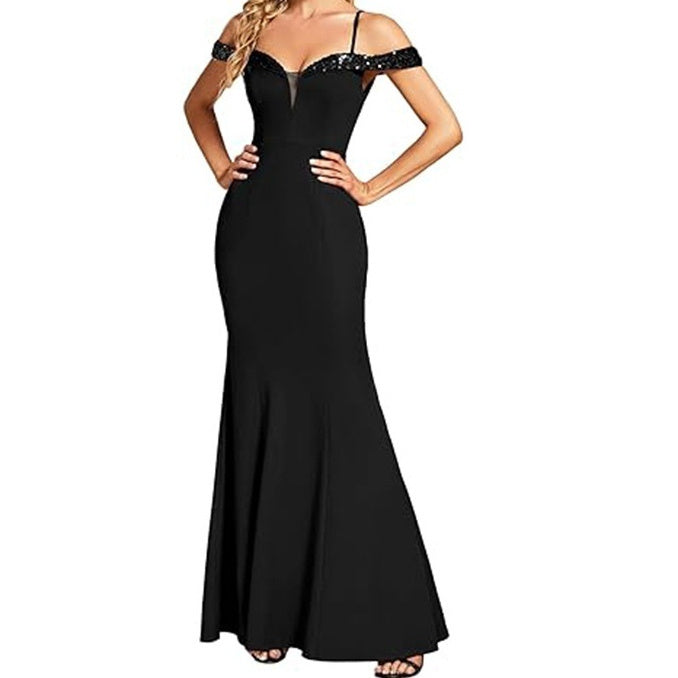 Women's Clothing Off-neck Sling Evening Long Dress