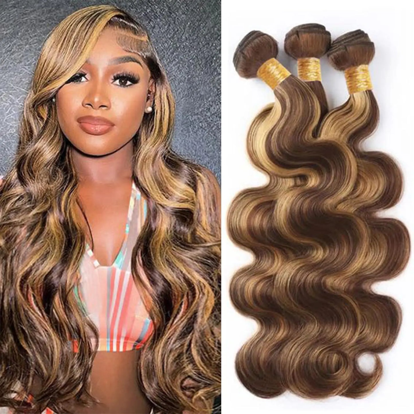 P4/27 Highlight Human Hair Bundles Body Wave Ombre Blonde Human Hair Bundles Extensions Wavy Brazilian Human Hair Bundles Weave