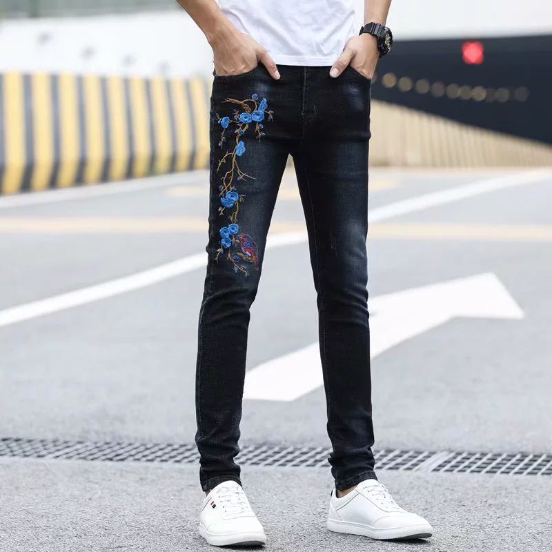 Chinese Style Men's Fashion Elastic Slim-Fit Small Foot Embroidery