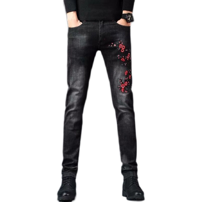 Chinese Style Men's Fashion Elastic Slim-Fit Small Foot Embroidery