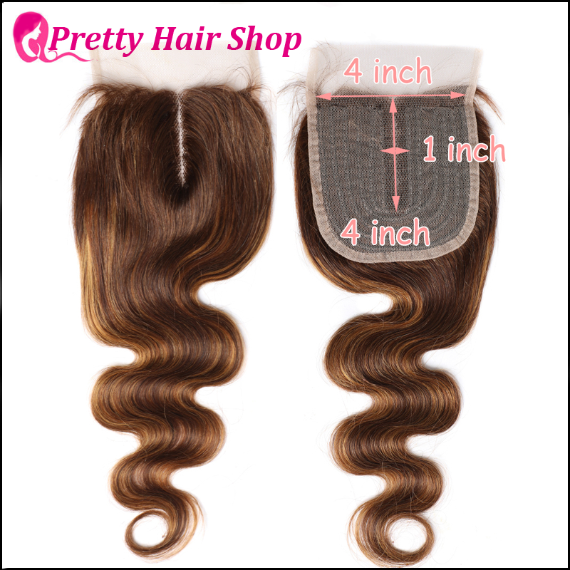 4pcs Peruvian Human Hair Weave with P4/27 Color Lace Closure