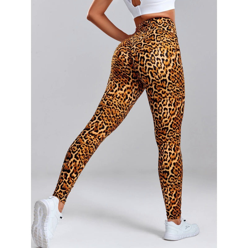 Polyester Women's Fashion Leopard Print Slim Fit Hip Raise Yoga Leggings Dance Pants