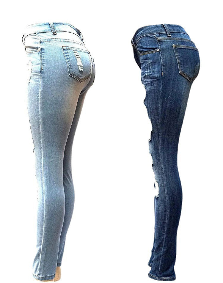 European And American Style Women Ripped Slimming Jeans