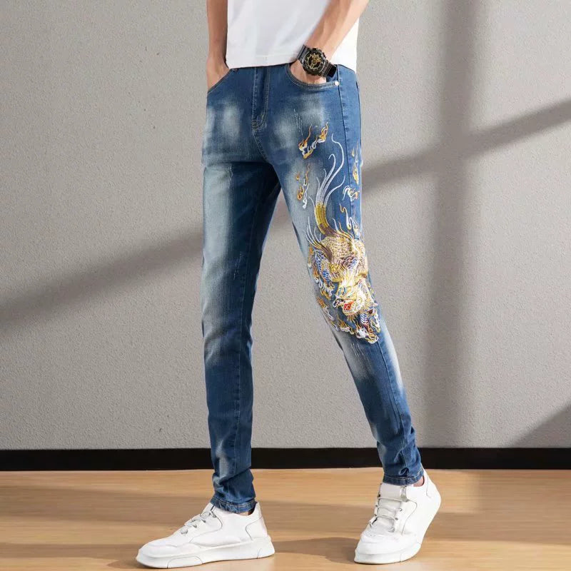 Chinese Style Men's Fashion Elastic Slim-Fit Small Foot Embroidery