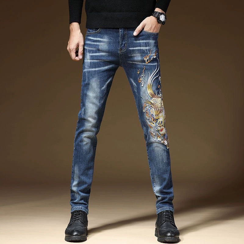 Personalized Patterns Jeans with Classical Chinese-Style Embroidery Flower