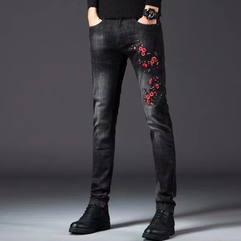 Chinese Style Men's Fashion Elastic Slim-Fit Small Foot Embroidery