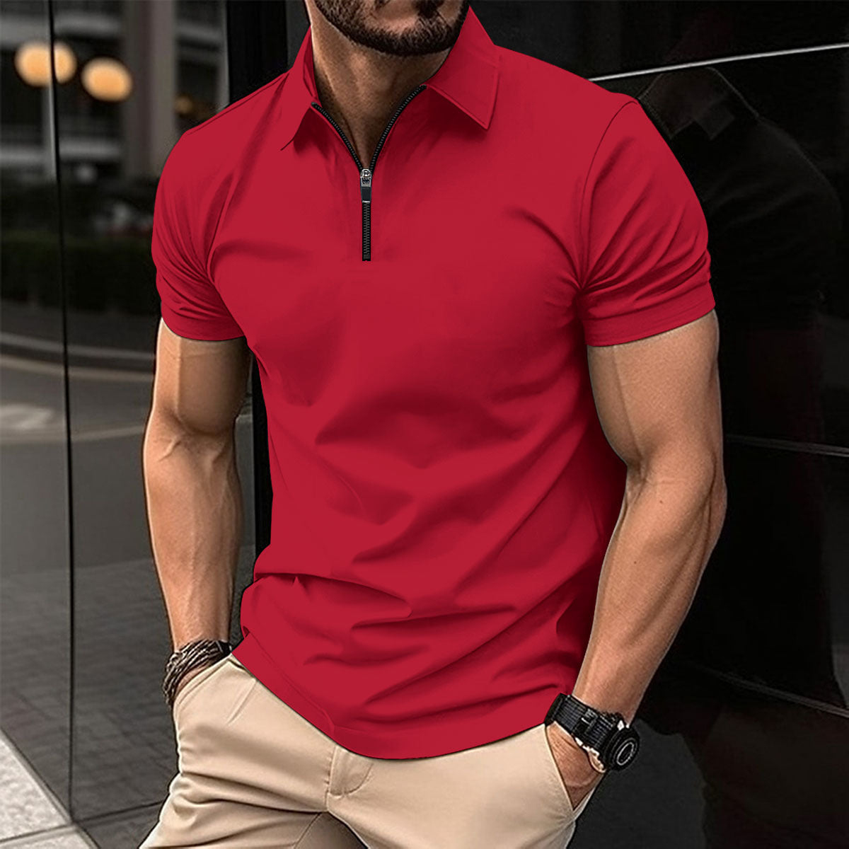 Summer Zipper Solid Color Men's Sports Top