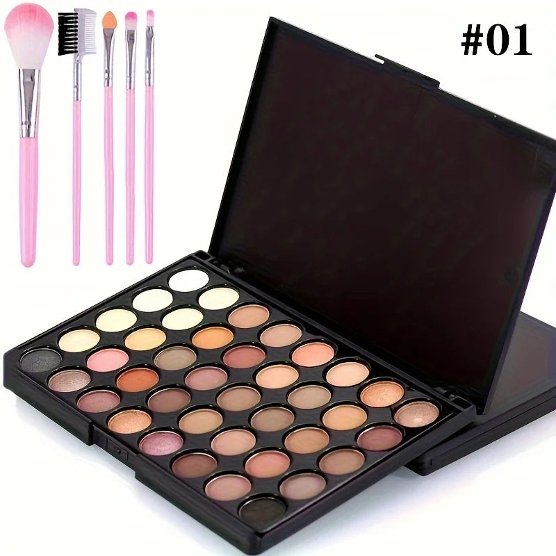 Glitter Eyeshadow Palette with Free 5 Brushes Matte Waterproof Long Lasting Pressed Powder Cosmetics MakeUp Kit