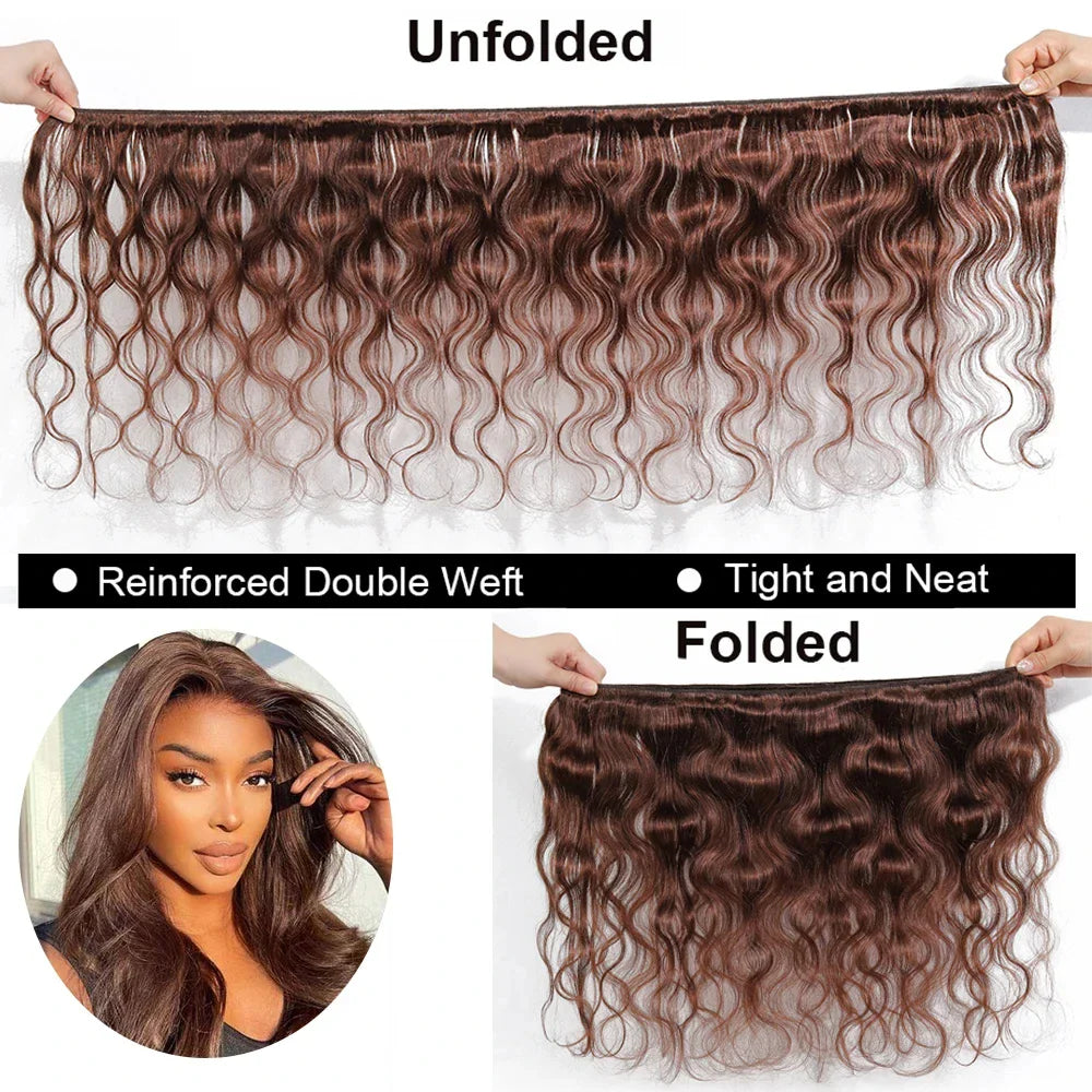 Dark Brown Body Wave Bundles – 100% Remy Human Hair, 18-30 Inches, Brazilian Double Draw