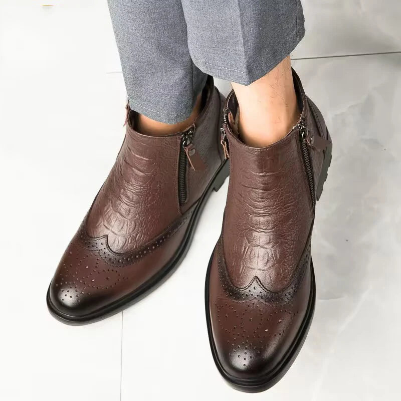 Genuine Leather Men Side Zipper Ankle Boots