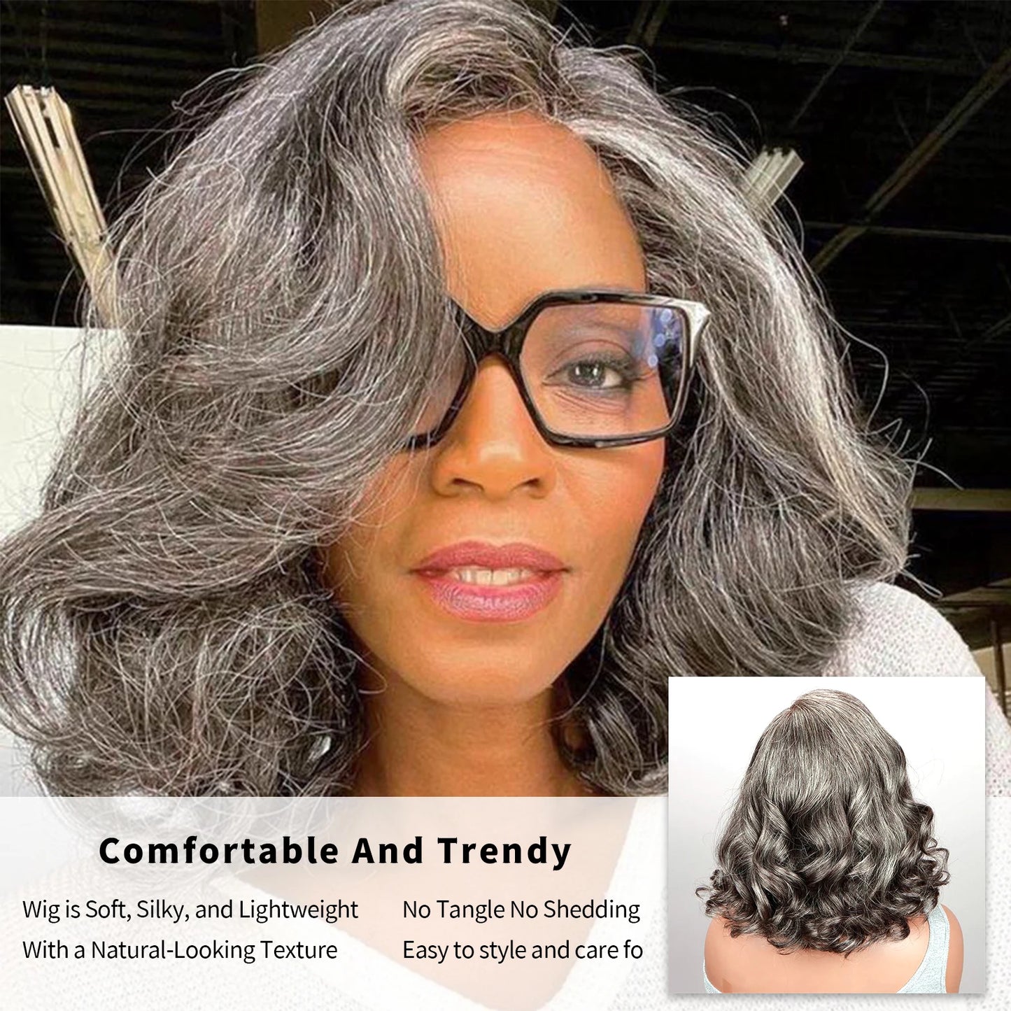 Human Hair Lace Front Wigs Grey bob loose wave wigs Salt and Pepper