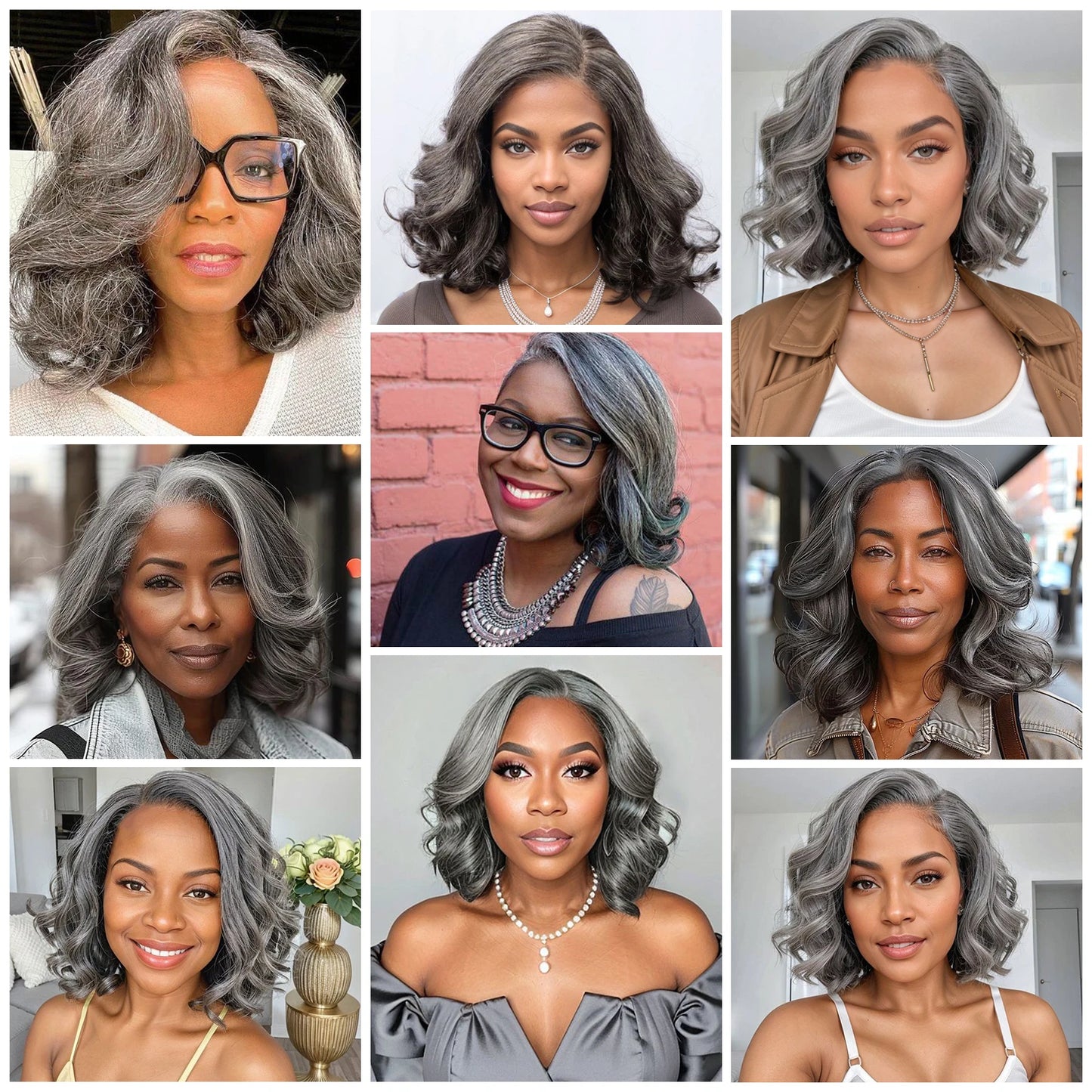 Human Hair Lace Front Wigs Grey bob loose wave wigs Salt and Pepper