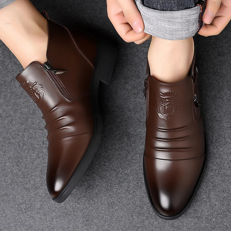 British Pointed Leather Shoes for Men Formal Business