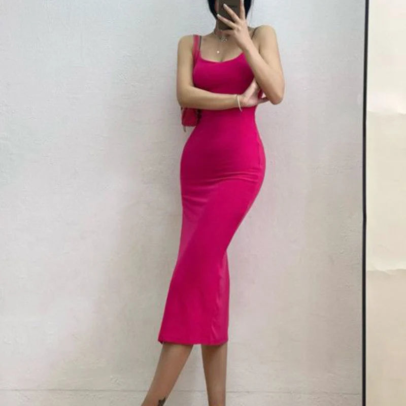 New Sexy Sleeveless Slim Long Dress Women Party Club High Split Spaghetti Strap Dresses Woman Bodycon Dress Female