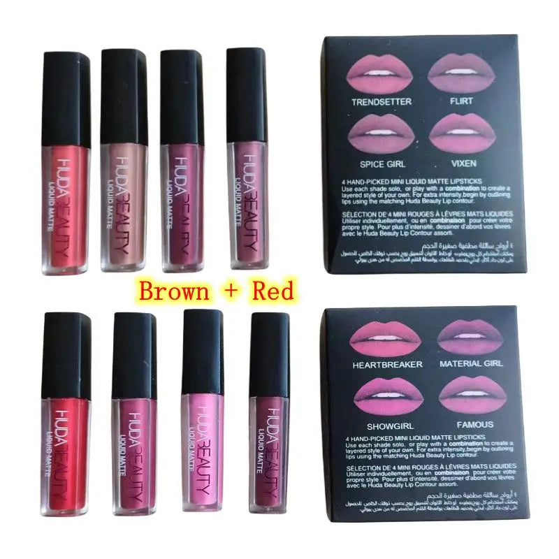 Lipstick Set Matte Lip Gloss Waterproof Lip Glaze Tint Non-stick Non-Fading Lips Huda Lip Makeup Cosmetic Lip Care