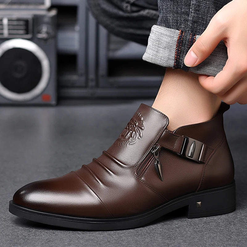 British Pointed Leather Shoes for Men Formal Business