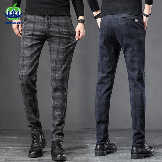 England Plaid Work Stretch Pants Men Business Fashion