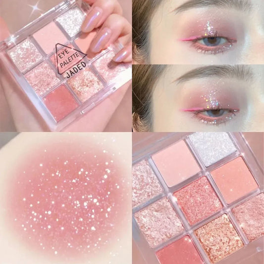 Glitter Eyeshadow Palette Pink Pearly Eyeshadow Palette Korean Charming Eye Makeup Palette Shiny Eye Shadow Eye Pigments