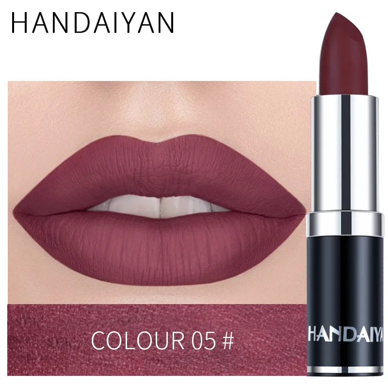 HANDAIYAN 12 Colors Matte Lipstick Long Lasting Velvet Lip Tint Waterproof 24 Hours Red Lip Gloss Cosmetics Make Up