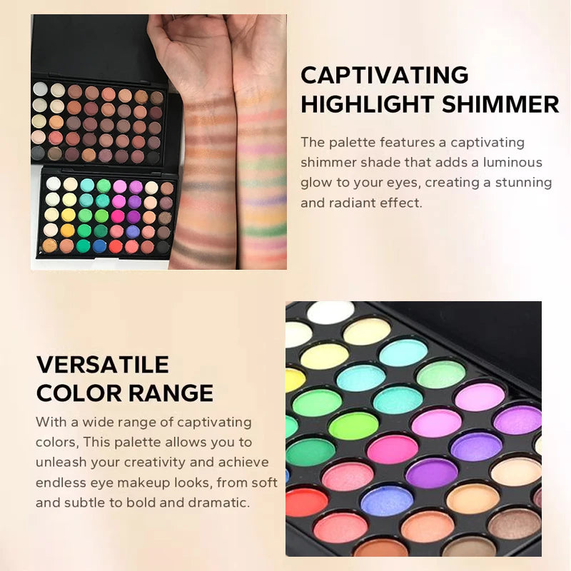 Colors Glitter Eyeshadow Palette Matte Waterproof Long Lasting Pressed Powder Cosmetics Kit Fashion Women MakeUp Tools