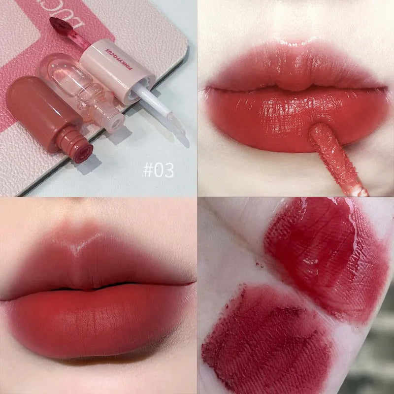 Mirror Double Headed Lip Glaze Gloss Long-lasting Waterproof Crystal Cherry Red Matte Lips Mud Lipstick Korean Makeup Cosmetics