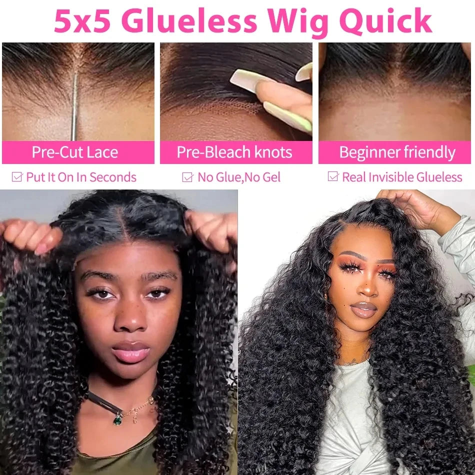 Pre-Cut Deep Wave Glue less Human Hair Wig – Ready to Wear 5x5 Lace Closure & 13x4 Lace Front"