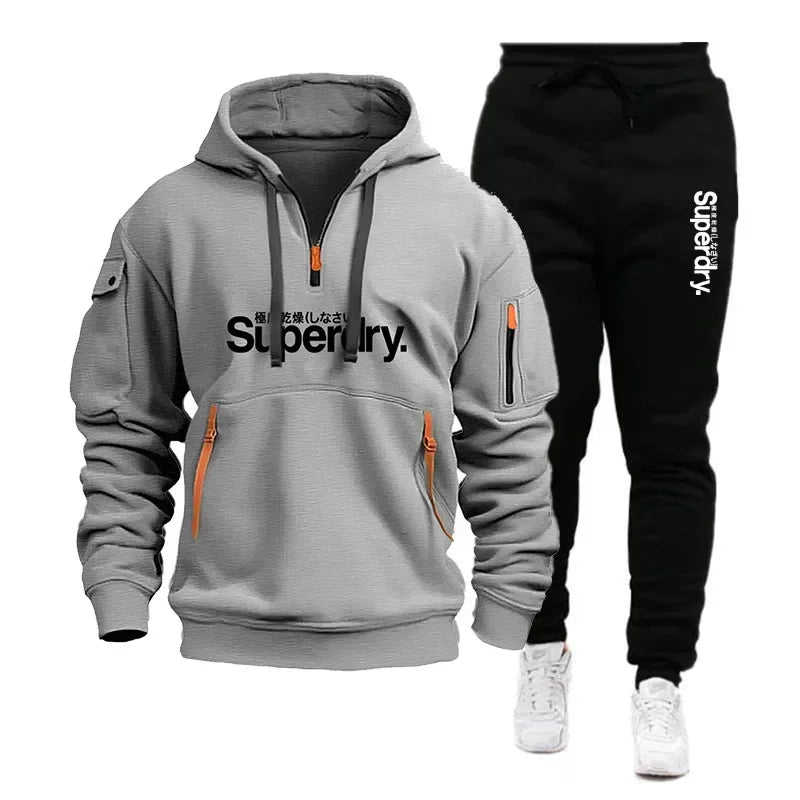 men's new hoodie zipper hooded long-sleeved jumper set