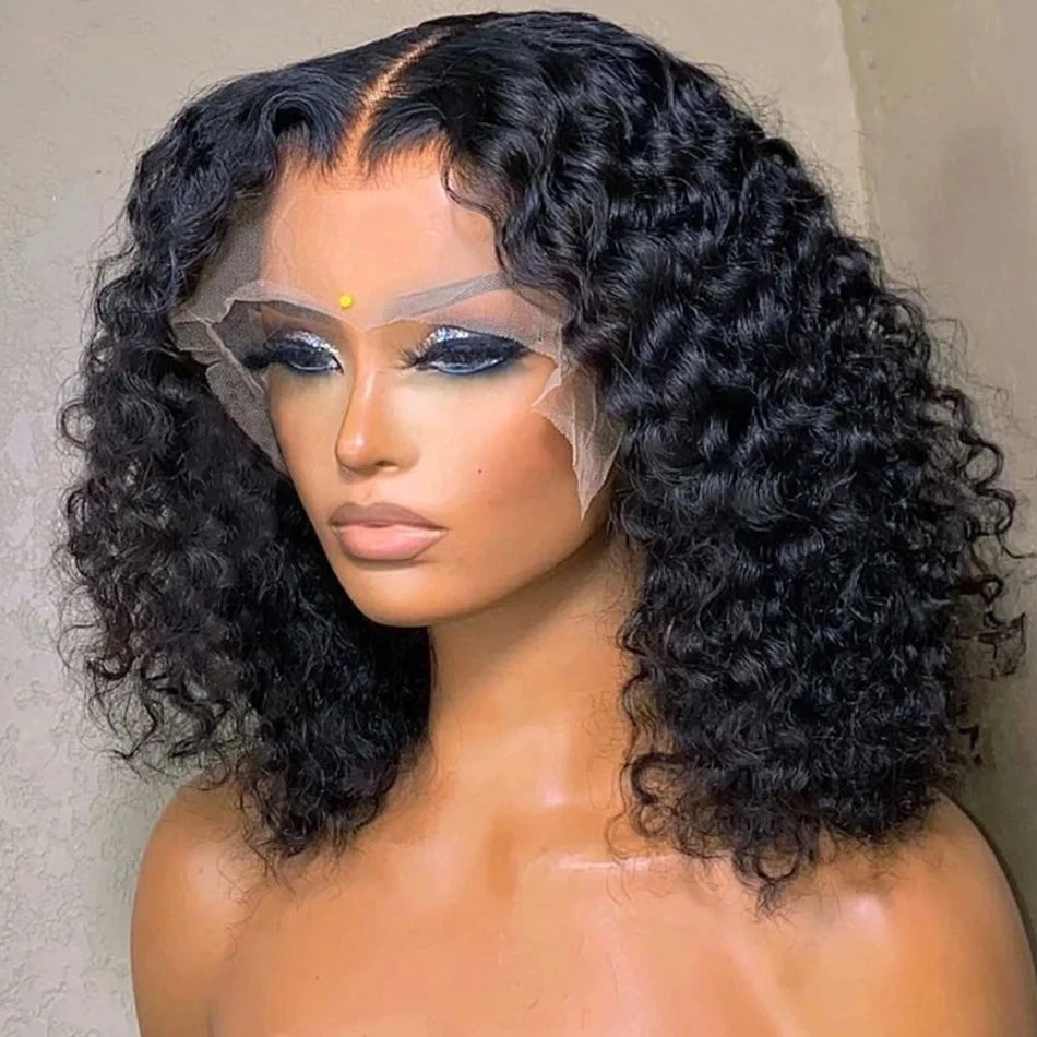 Short Deep Wave Lace Front Bob Wig - HD Transparent Brazilian Hair"