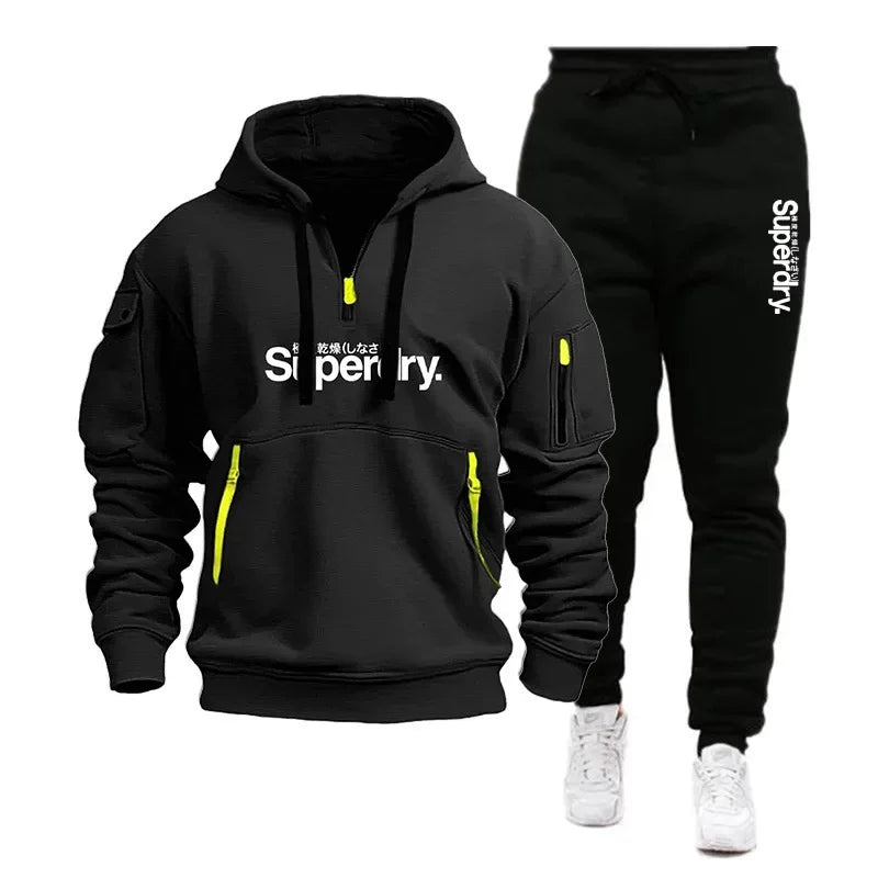 men's new hoodie zipper hooded long-sleeved jumper set