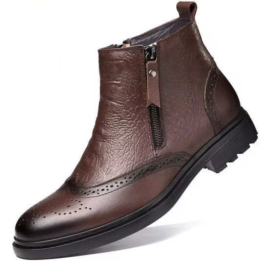 Genuine Leather Men Side Zipper Ankle Boots