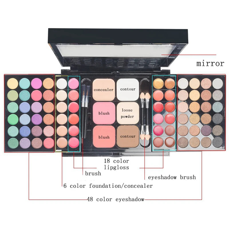 Colors Glitter Eyeshadow Palette Matte Waterproof Long Lasting Pressed Powder Cosmetics Kit  Fashion Women MakeUp Tools