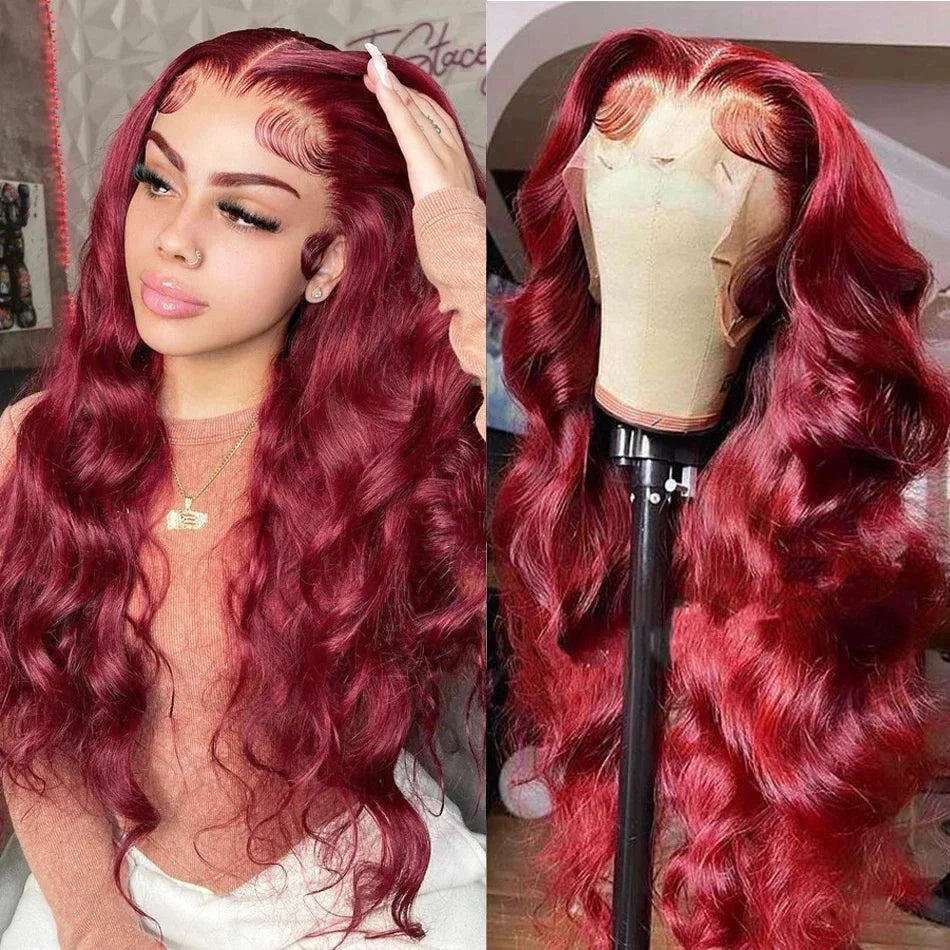 13x6 99j Burgundy Body wave HD Transparent Lace Front Human Hair 13x4 Lace Frontal Wig Brazilian Hair For Black Women