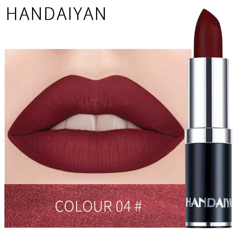 HANDAIYAN 12 Colors Matte Lipstick Long Lasting Velvet Lip Tint Waterproof 24 Hours Red Lip Gloss Cosmetics Make Up