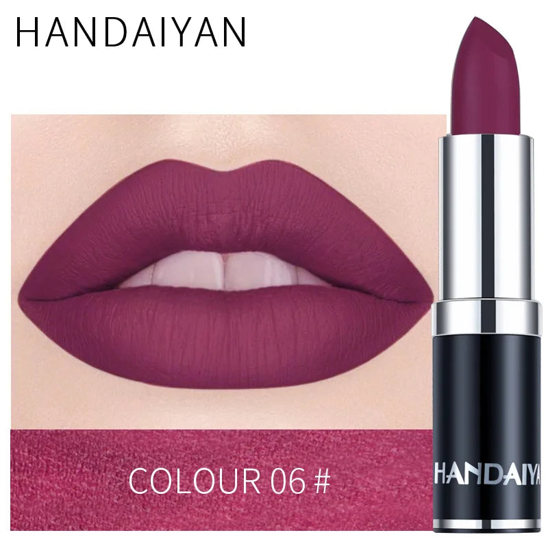 HANDAIYAN 12 Colors Matte Lipstick Long Lasting Velvet Lip Tint Waterproof 24 Hours Red Lip Gloss Cosmetics Make Up