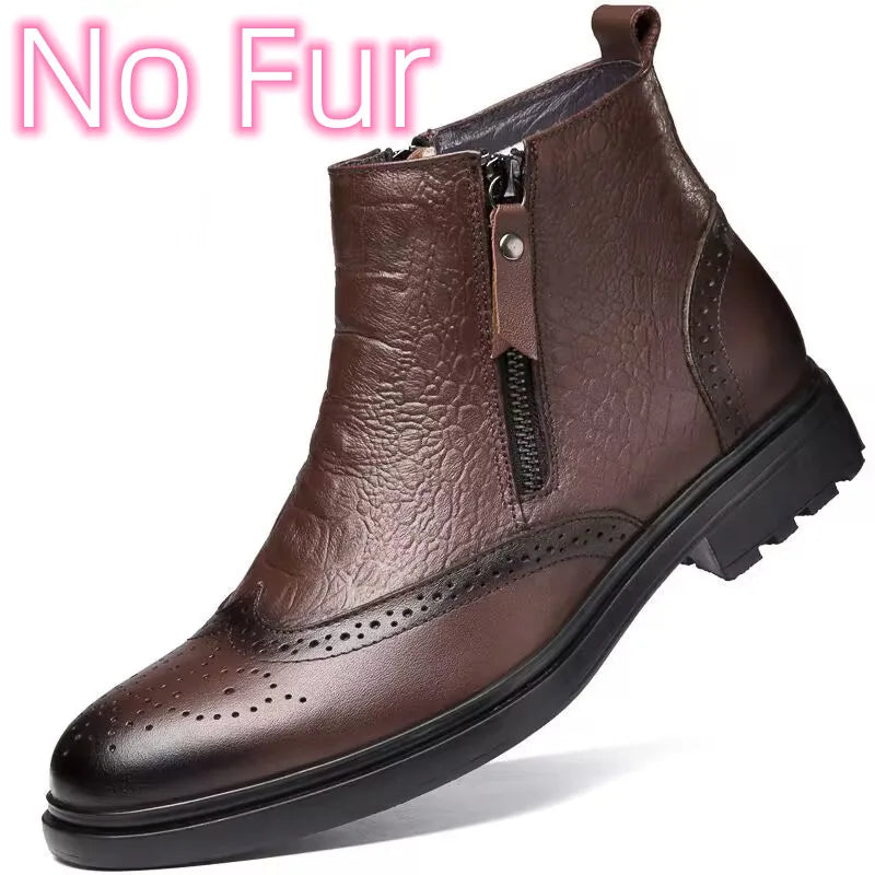 Genuine Leather Men Side Zipper Ankle Boots