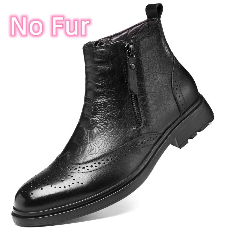 Genuine Leather Men Side Zipper Ankle Boots