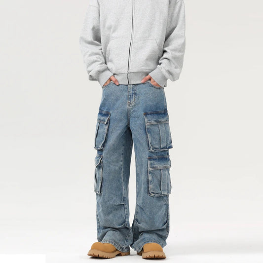 Men's Baggy Jeans Blue Wide Legs Denim Pants