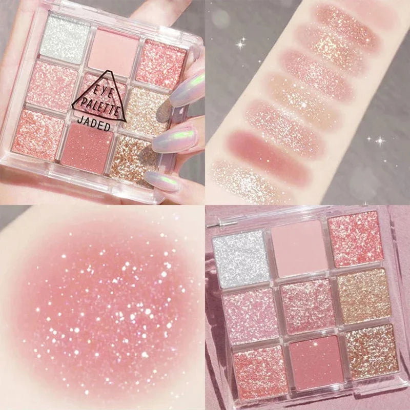 Glitter Eyeshadow Palette Pink Pearly Eyeshadow Palette Korean Charming Eye Makeup Palette Shiny Eye Shadow Eye Pigments