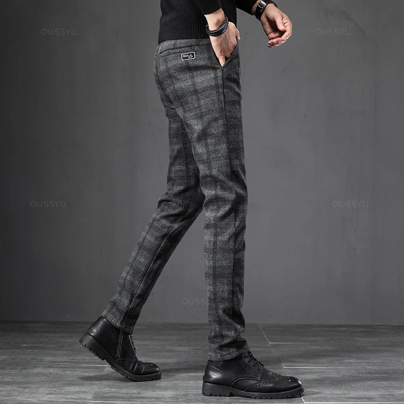 England Plaid Work Stretch Pants Men Business Fashion