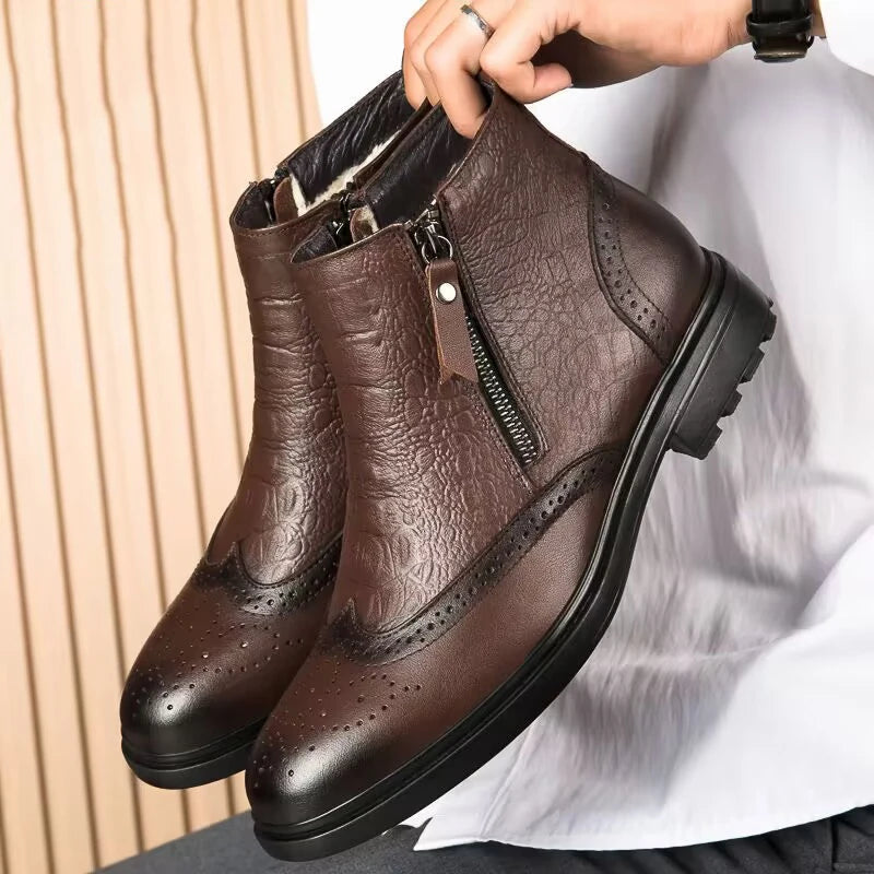 Genuine Leather Men Side Zipper Ankle Boots