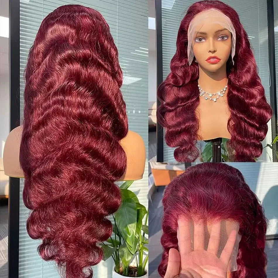 13x6 99j Burgundy Body wave HD Transparent Lace Front Human Hair 13x4 Lace Frontal Wig Brazilian Hair For Black Women