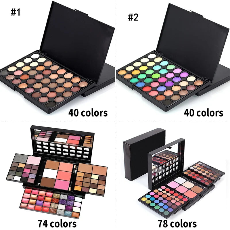 Colors Glitter Eyeshadow Palette Matte Waterproof Long Lasting Pressed Powder Cosmetics Kit Fashion Women MakeUp Tools