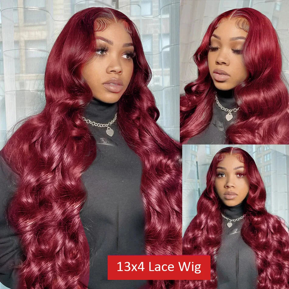 13x6 99j Burgundy Body wave HD Transparent Lace Front Human Hair 13x4 Lace Frontal Wig Brazilian Hair For Black Women