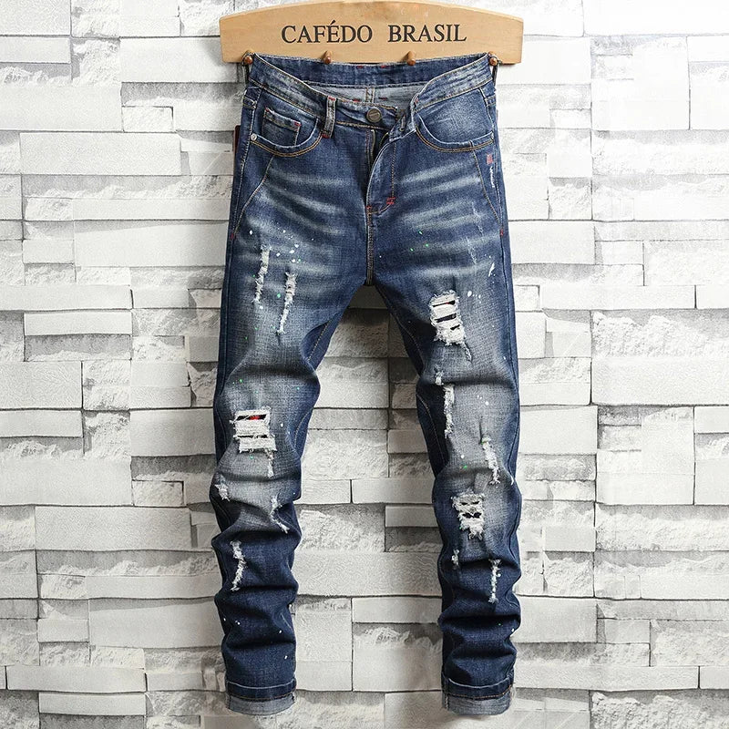 2024 Spring New Style Retro Fashion Ripped Slim Jeans