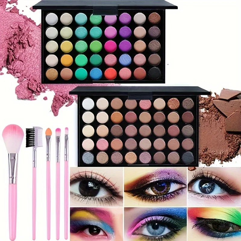 Glitter Eyeshadow Palette with Free 5 Brushes Matte Waterproof Long Lasting Pressed Powder Cosmetics MakeUp Kit