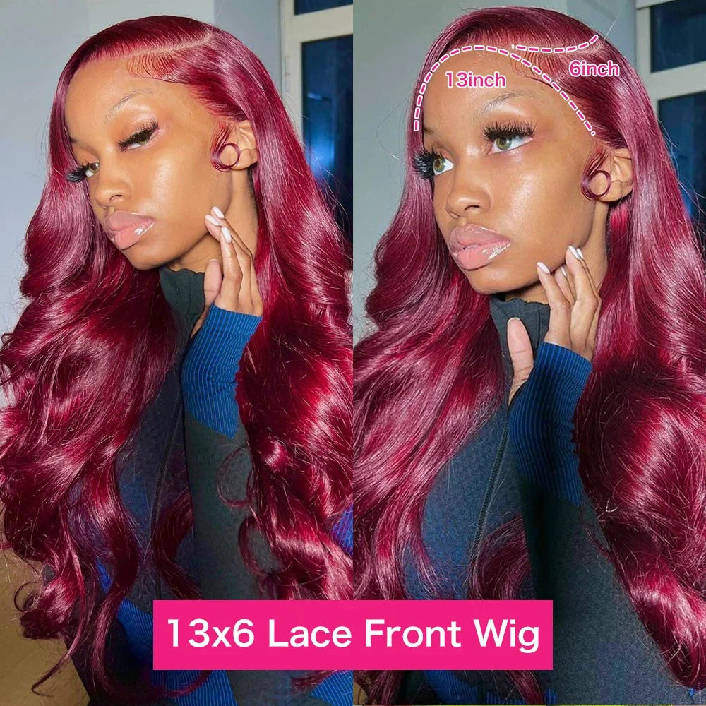 13x6 99j Burgundy Body wave HD Transparent Lace Front Human Hair 13x4 Lace Frontal Wig Brazilian Hair For Black Women