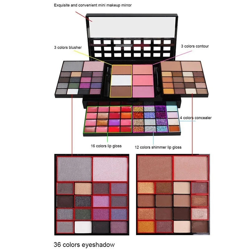 Colors Glitter Eyeshadow Palette Matte Waterproof Long Lasting Pressed Powder Cosmetics Kit Fashion Women MakeUp Tools