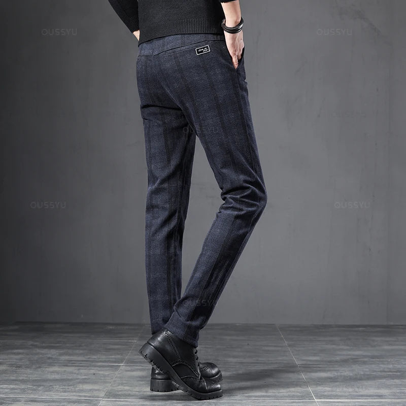 England Plaid Work Stretch Pants Men Business Fashion